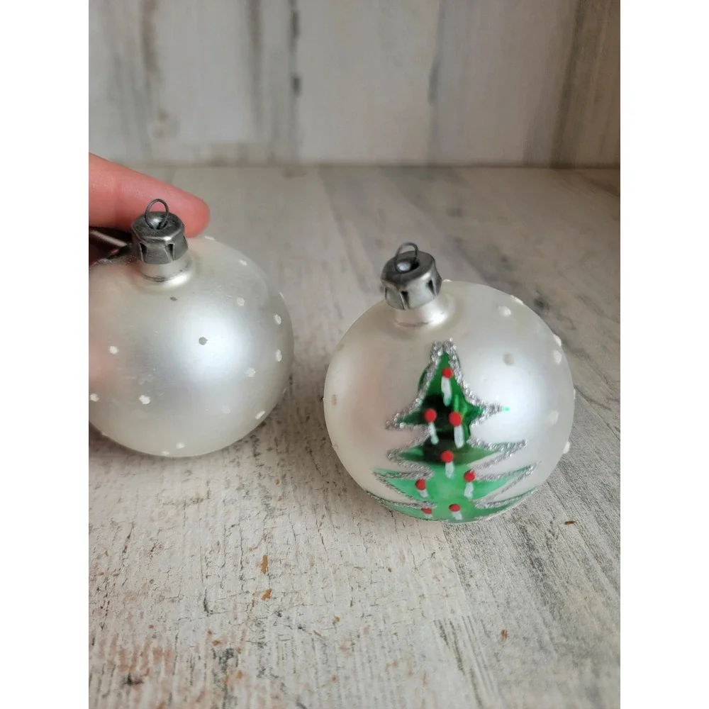 Vintage mini Xmas tree ball glass glitter ornament set unique silver